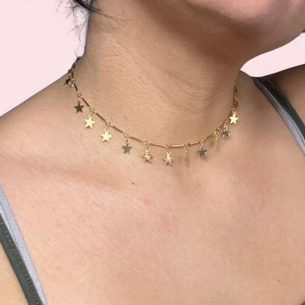 Gold star choker necklace 18k gold filled whimsigoth fairygoth fairycore moon